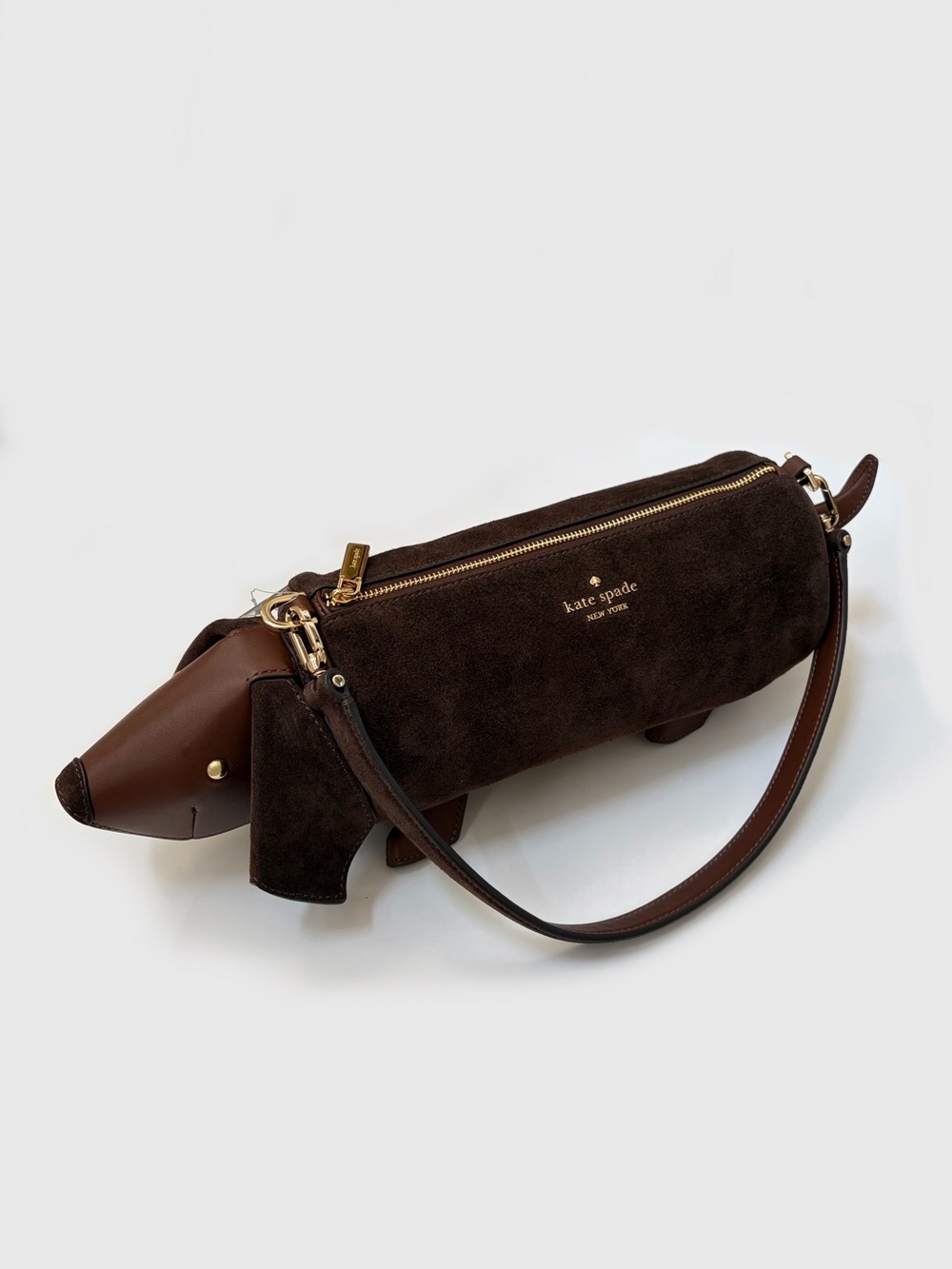 ♠️Kate Spade New York Charlie Dachshund Dog Suede Crossbody Bag, Brown NWT - Picture 6 of 8